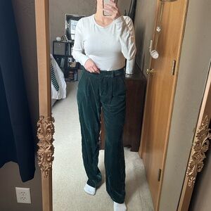 Taylor Wide Leg Emerald Green Velour Trousers